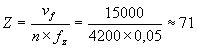 Z=v f / (n x f z) = 15000 / (4200 x 0,05) ~ 71